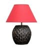 Lense Maroon Cotton Shade Night Lamp With Wood Base