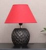 Lense Maroon Cotton Shade Night Lamp With Wood Base