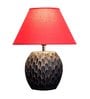 Lense Maroon Cotton Shade Night Lamp With Wood Base