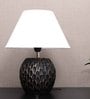 Aida Mini White Cotton Shade Table Lamp With Black Base