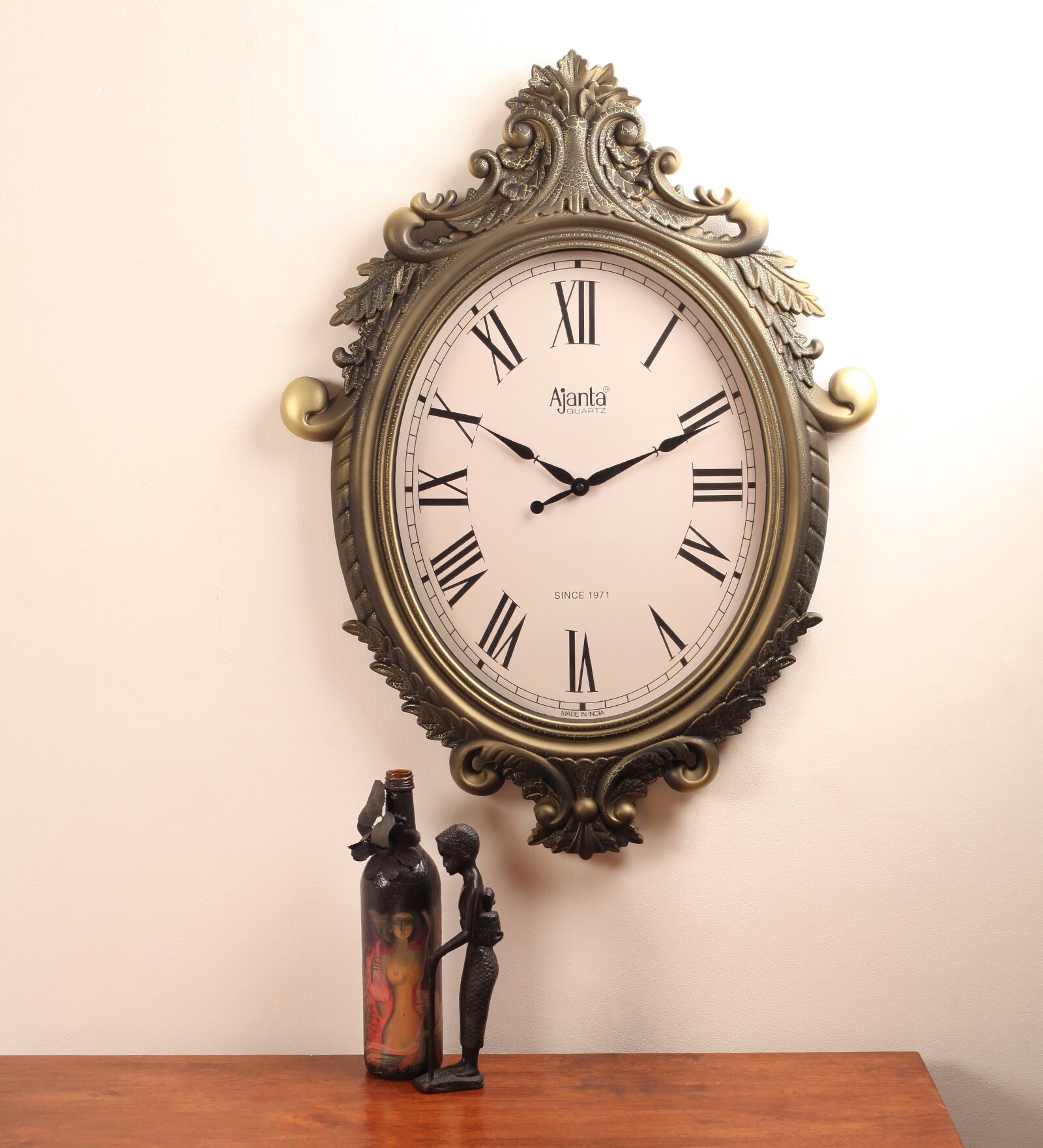 Buy Ajanta Antique Gold Glass and Wood 22 x 0.9 x 30 Inch Wall Clock