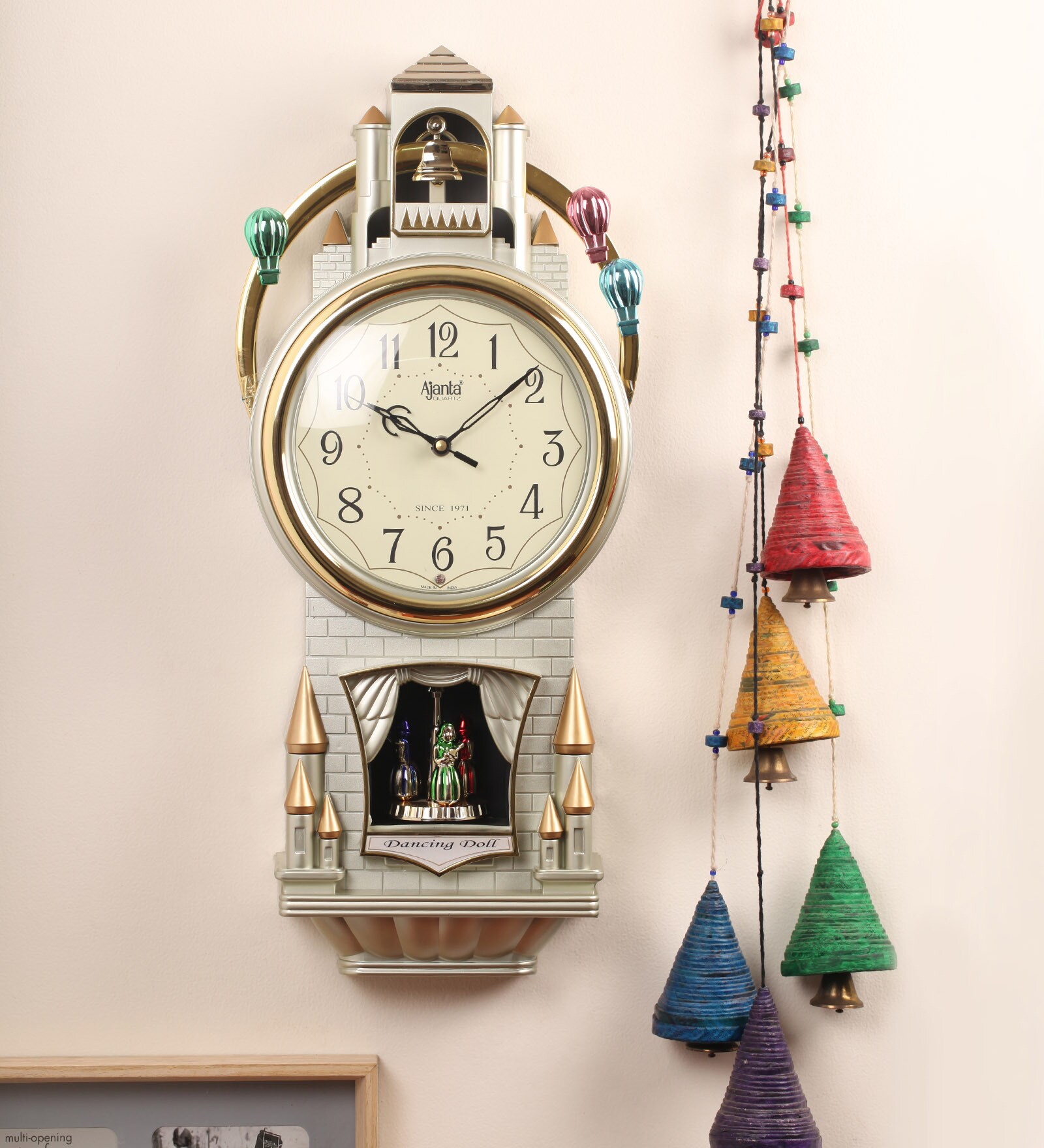 Buy Ajanta Golden Plastic and Wood 9.2 x 3.5 x 20.8 Inch Musical Wall Clock Online Modern Wall