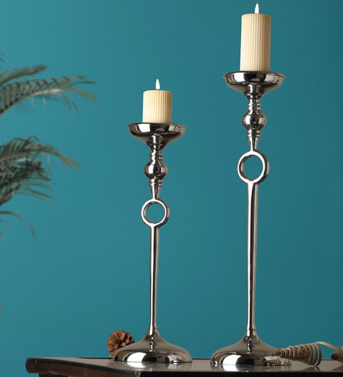 Ajna (Set Of 2) Gold Aluminium Candle Holder