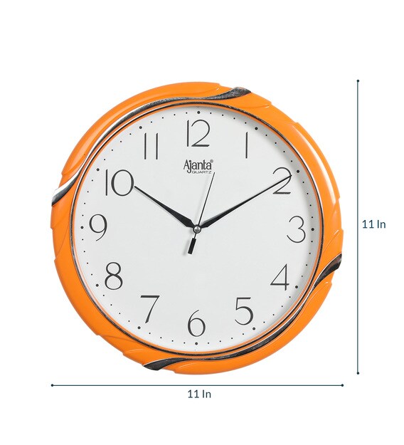 Buy Orange Plastic Analog Contemporary Wall Clock by Ajanta Online