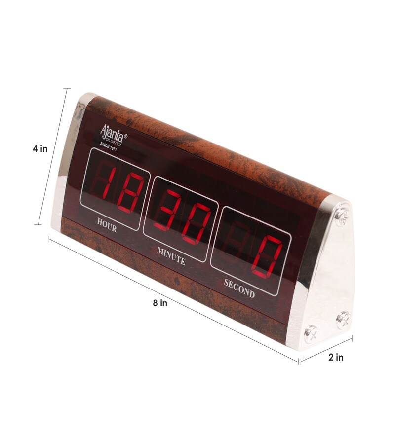 Buy Ajanta Brown Plastic and Wood 8.5 x 2.4 x 3.7 Inch LED Table Clock