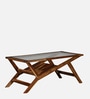 Ajaccio Sheesham Wood Coffee Table In Rustic Teak Finish With Glass Top