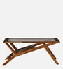 Ajaccio Sheesham Wood Coffee Table In Rustic Teak Finish With Glass Top
