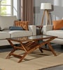 Ajaccio Sheesham Wood Coffee Table In Rustic Teak Finish With Glass Top