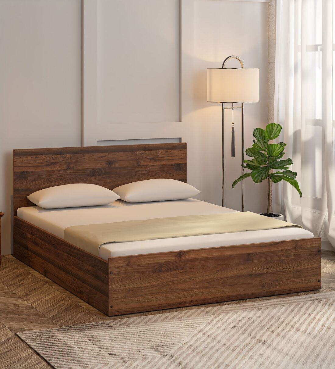 Buy Akako Queen Size Bed in Walnut Finish with Box Storage at 28 OFF