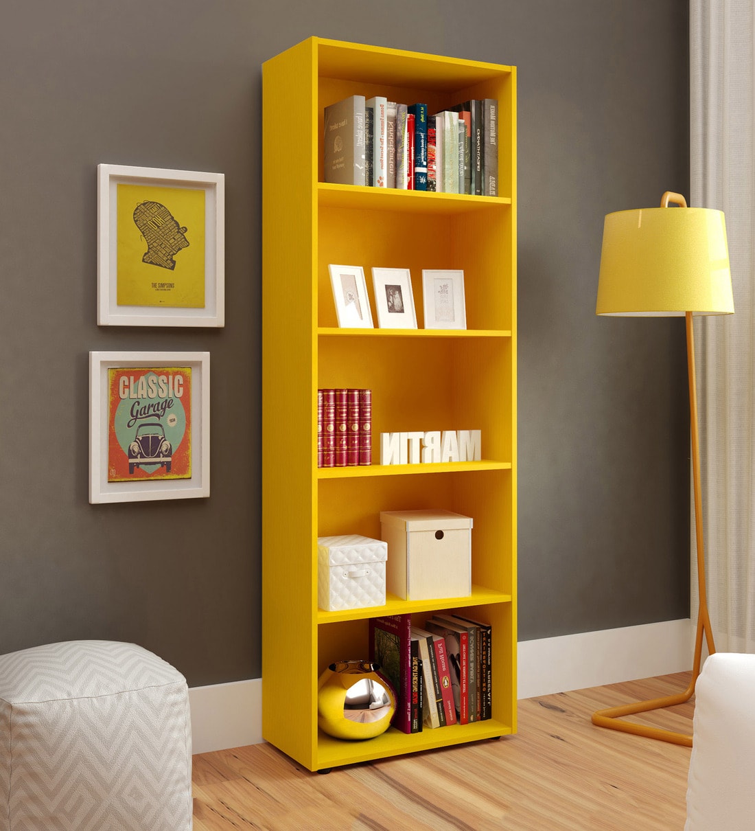 Buy Akio Five Tier Book Shelf In Yellow Colour By Mintwud Online
