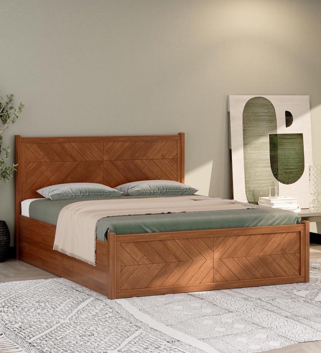 Buy Akshnay Solid Wood Queen Size Bed In Caramel Colour With Box ...