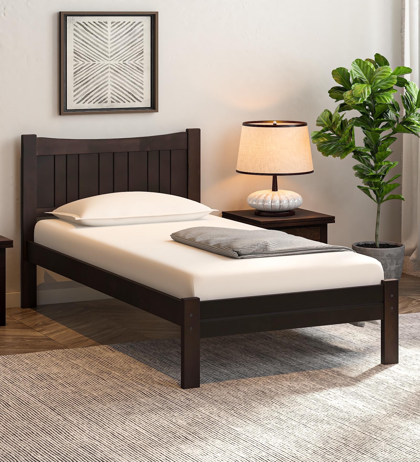 Akako Solid Wood Single Bed in Warm Chestnut Finish