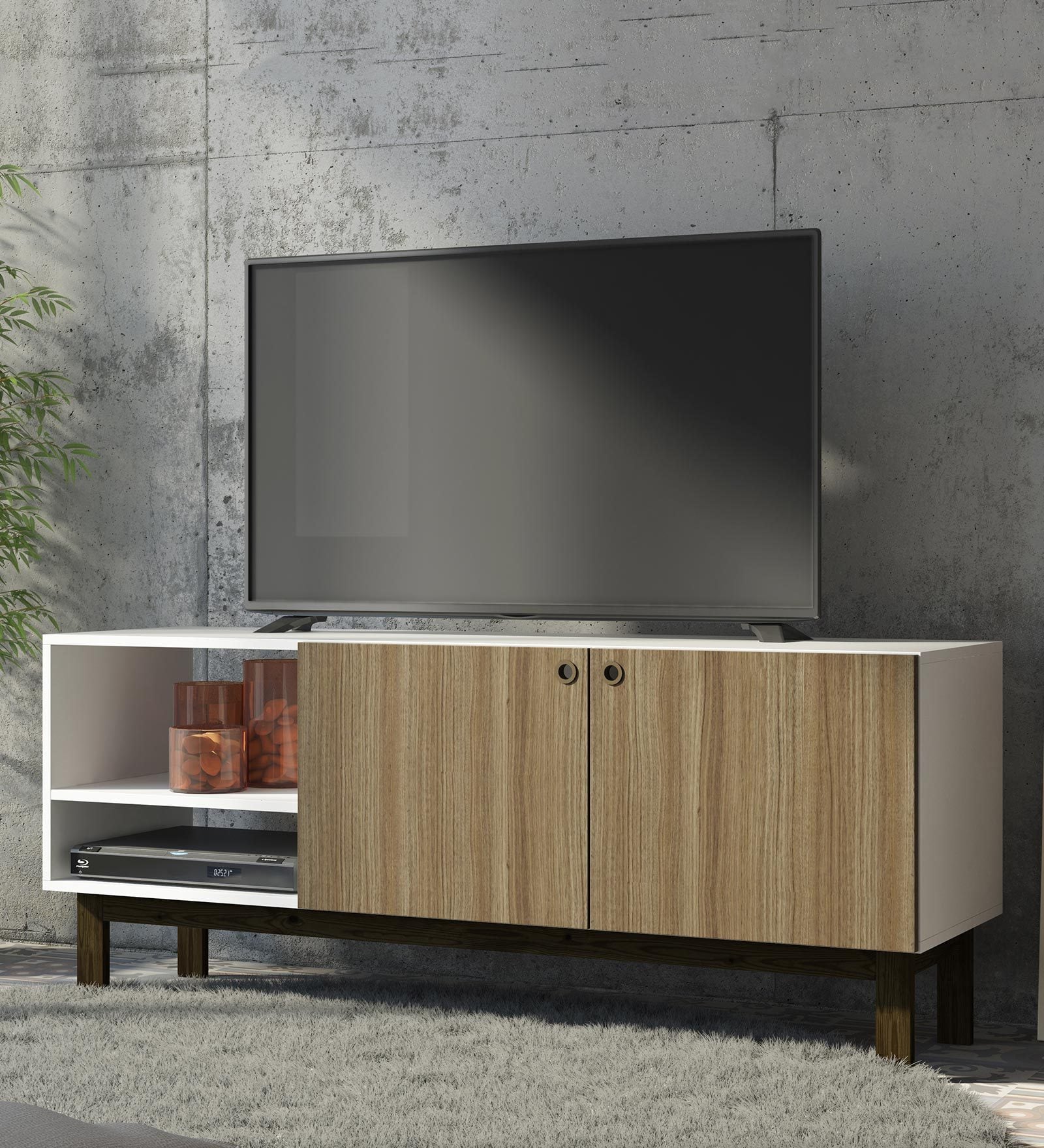 Akemi TV Console In White & Walnut Finish