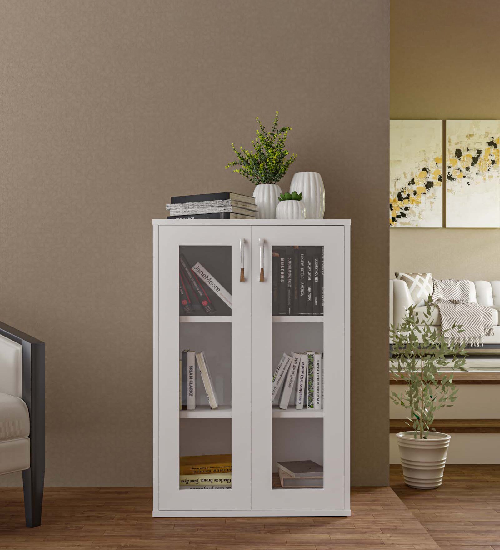 Akiko Bookcase with Glass Doors in White Finish