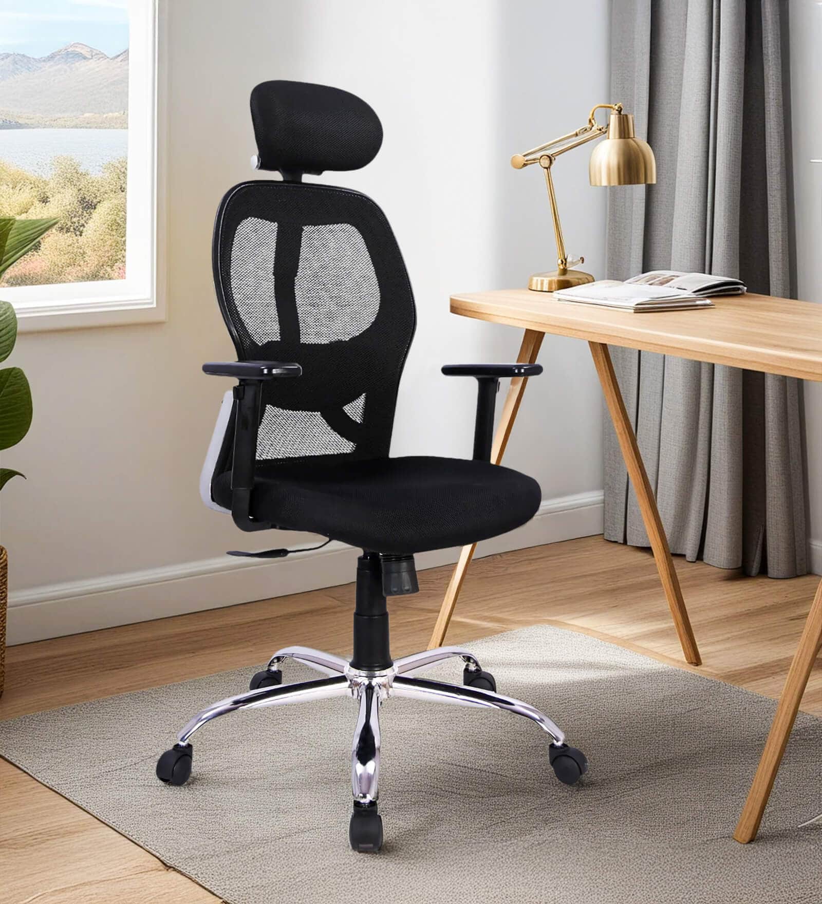 Akira High Back Ergonomic Chair with Adjustable Lumbar Support in Black Colour