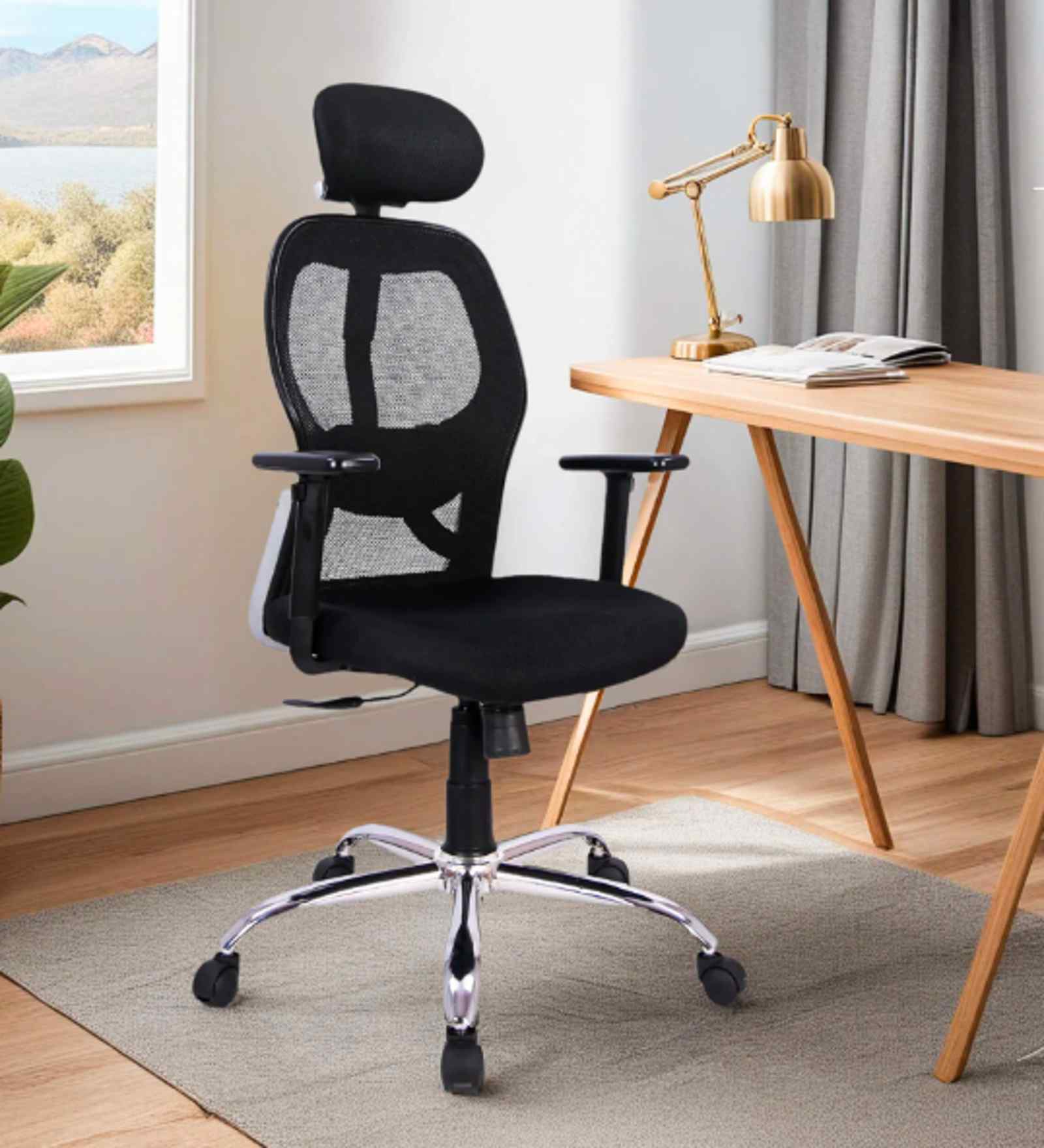 Navya High Back Ergonomic Chair with Adjustable Lumbar Support in Black Colour