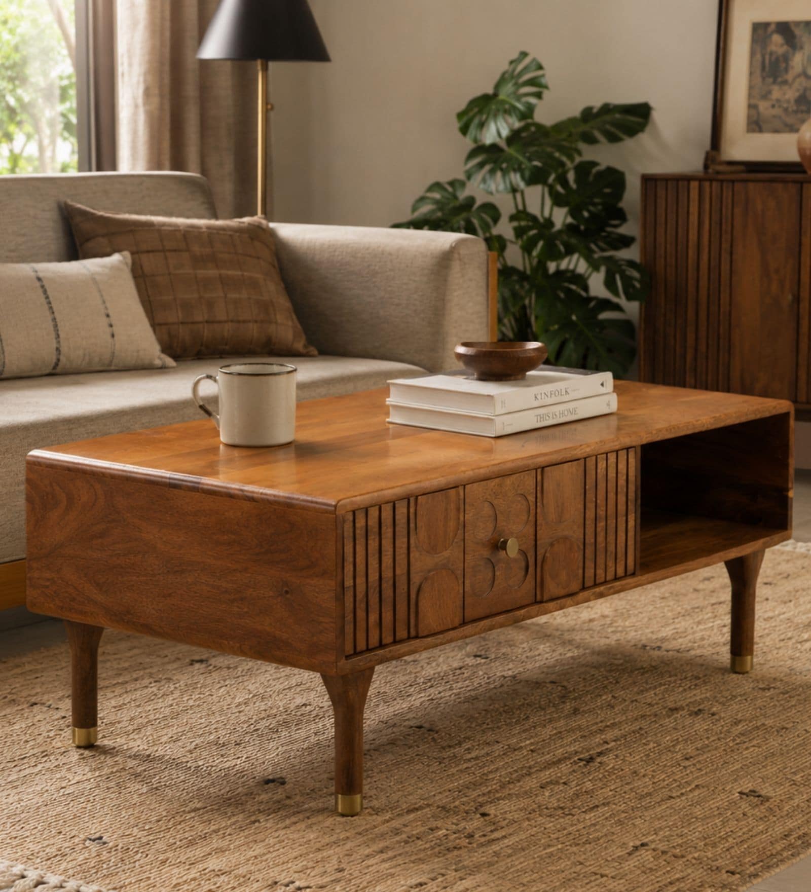 Aks Storage Centre Table In Solid Wood Finish