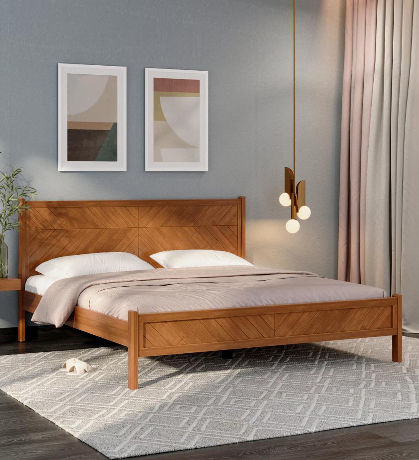 Akshnay Solid Wood King Size Bed In Caramel Colour