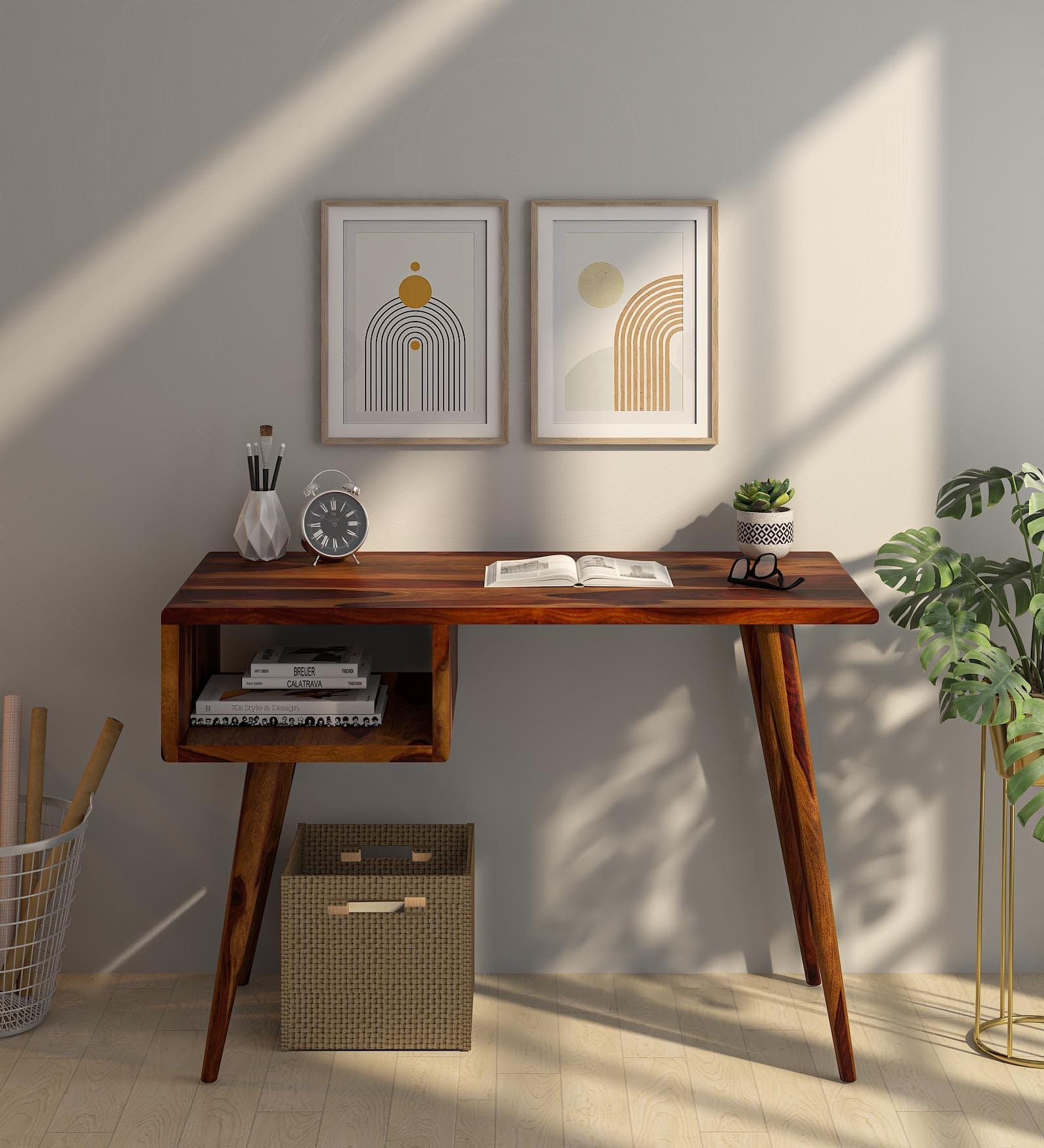 Aksi Sheesham Wood Writing Table In Provincial Teak Finish