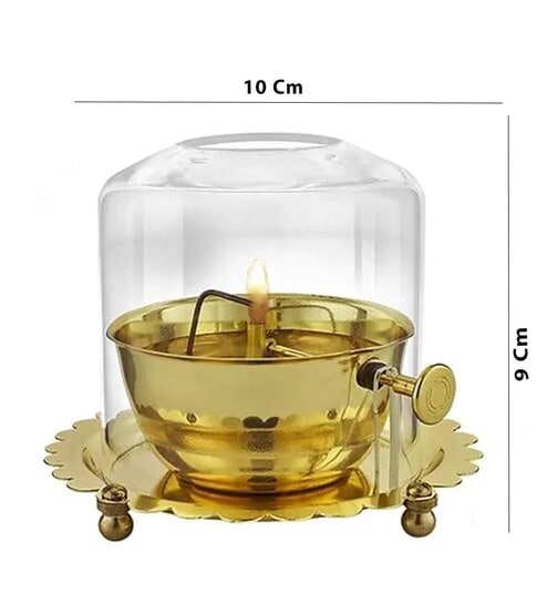 Akhand Jyot Diya with Wick Lifting Lever Brass Oil Lamp (Golden)