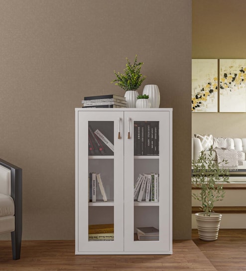 Akiko Bookcase with Glass Doors in White Finish