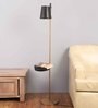 Aki Matte Black Metal Shade Floor Lamp with Metallic Gold Base