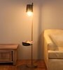 Aki Matte Black Metal Shade Floor Lamp with Metallic Gold Base