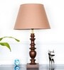 Akira Hand Crafted Solid Wood Walnut Finish Table Lamp With Beige Cotton Shade