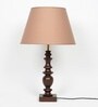 Akira Hand Crafted Solid Wood Walnut Finish Table Lamp With Beige Cotton Shade