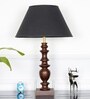 Akira Hand Crafted Solid Wood Walnut Finish Table Lamp With Black Cotton Shade
