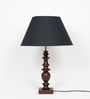 Akira Hand Crafted Solid Wood Walnut Finish Table Lamp With Black Cotton Shade