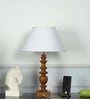 Akira Hand Crafted Solid Wood Walnut Finish Table Lamp With White Cotton Shade