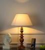 Akira Hand Crafted Solid Wood Walnut Finish Table Lamp With White Cotton Shade