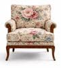 Akira Pink Floral Teak Wood Arm Chair With Suede Fabric