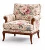 Akira Pink Floral Teak Wood Arm Chair With Suede Fabric