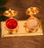Akshat Metal Haldi Kumkum Box (Gold)