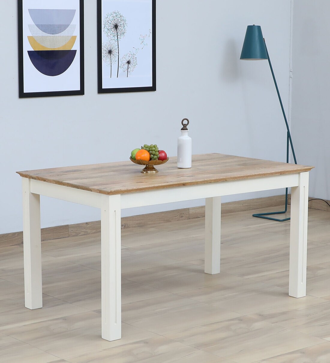 Buy Alabaster Solid Wood 6 Seater Dining Table In Ivory Finish Online
