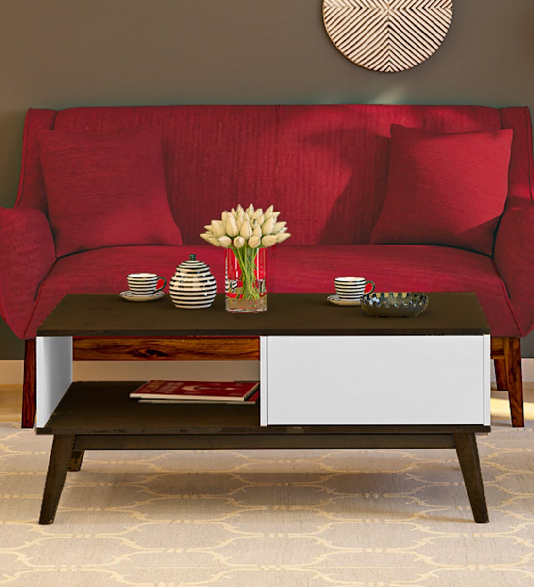 Buy Alameda Coffee Table in Walnut and White Finish by CasaCraft Online