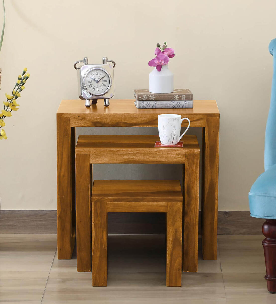 Buy Alamo Sheesham Wood Nest Of Tables In Scratch Resistant Rustic Teak