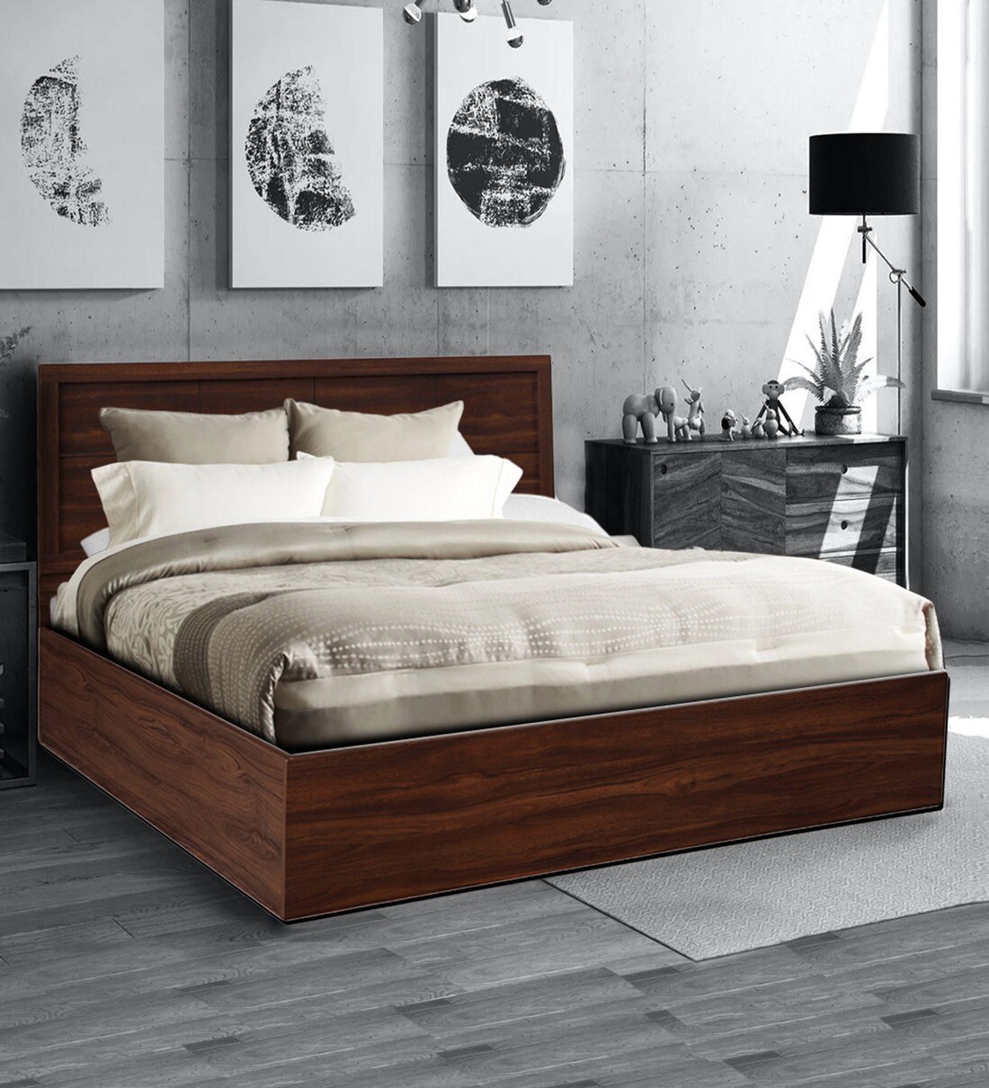 Buy Alana Queen Size Bed With Storage In Cocorica Finish By Hometown Online Modern Queen Size Beds Beds Furniture Pepperfry Product