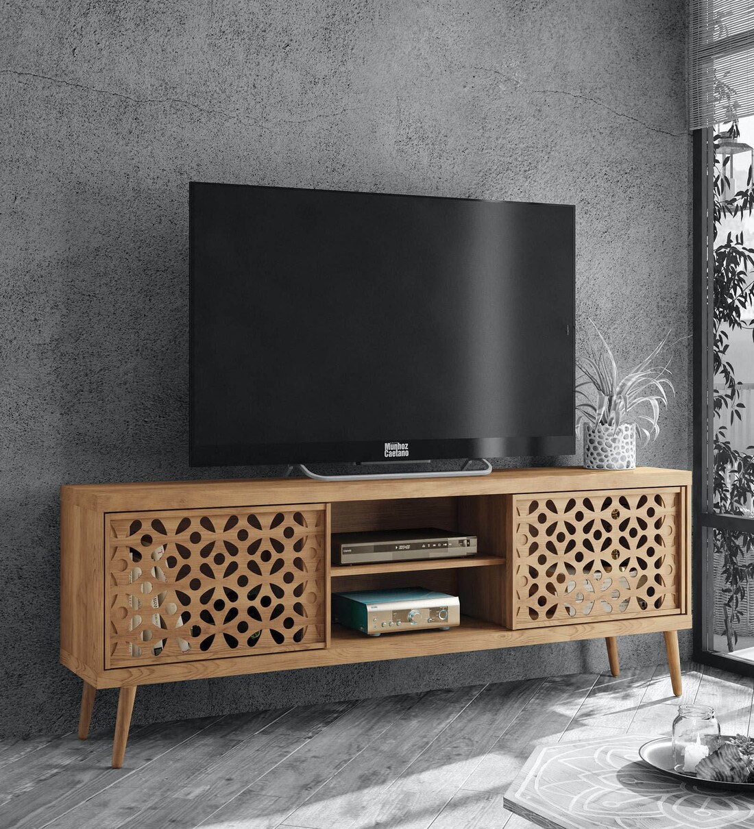 Buy Alano TV Unit in Maple Brown Colour CasaCraft By Pepperfry Online