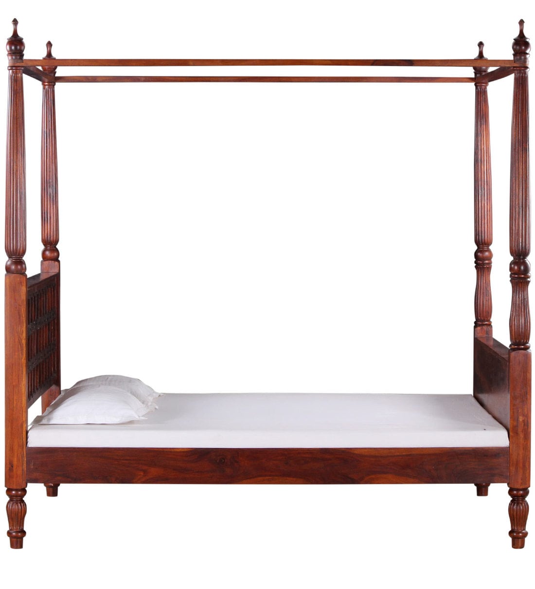 Buy Alara Solid Wood Queen Size Poster Bed In Honey Oak Finish By