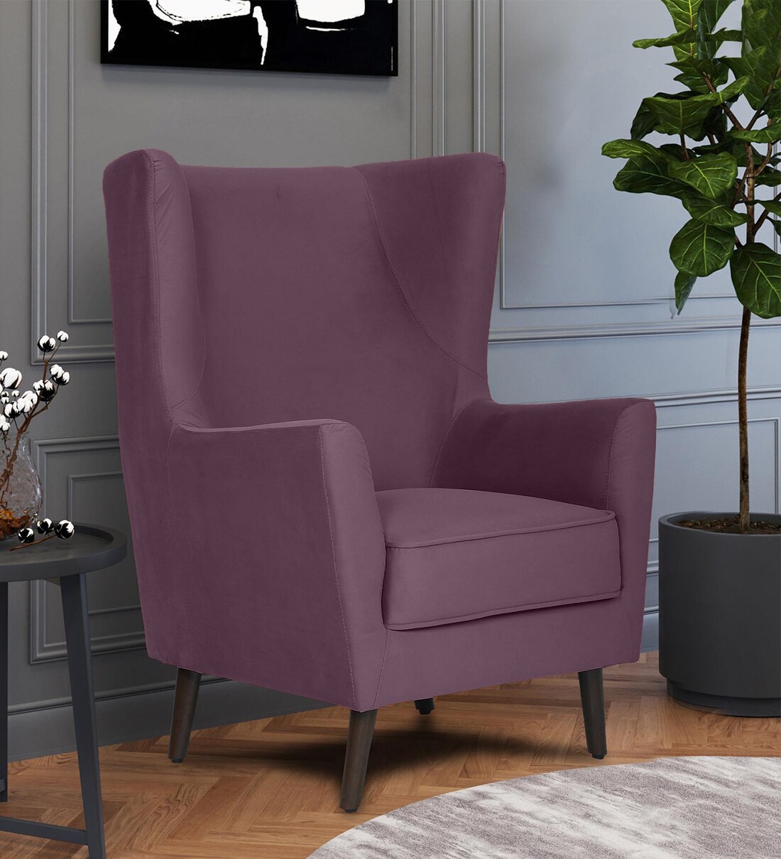 Buy Alcalde Fabric Fabric Wing Chair In Violet Colour at 13 OFF