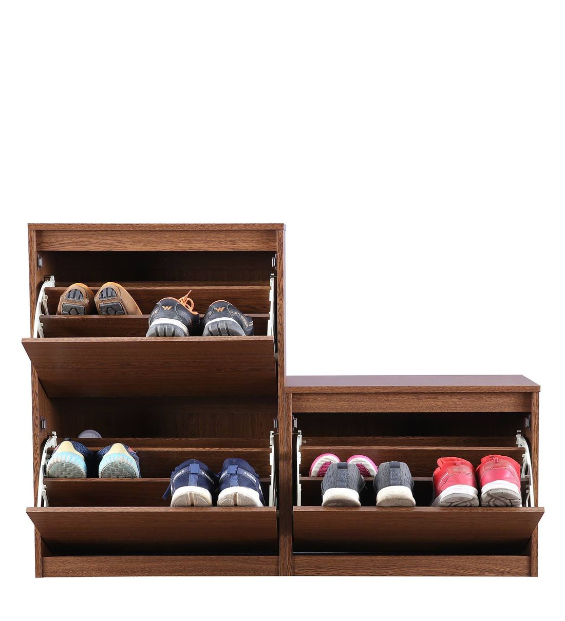 Buy Alder 3 Tier Tilt Out Shoe Rack in Walnut Finish Online Tilt Out