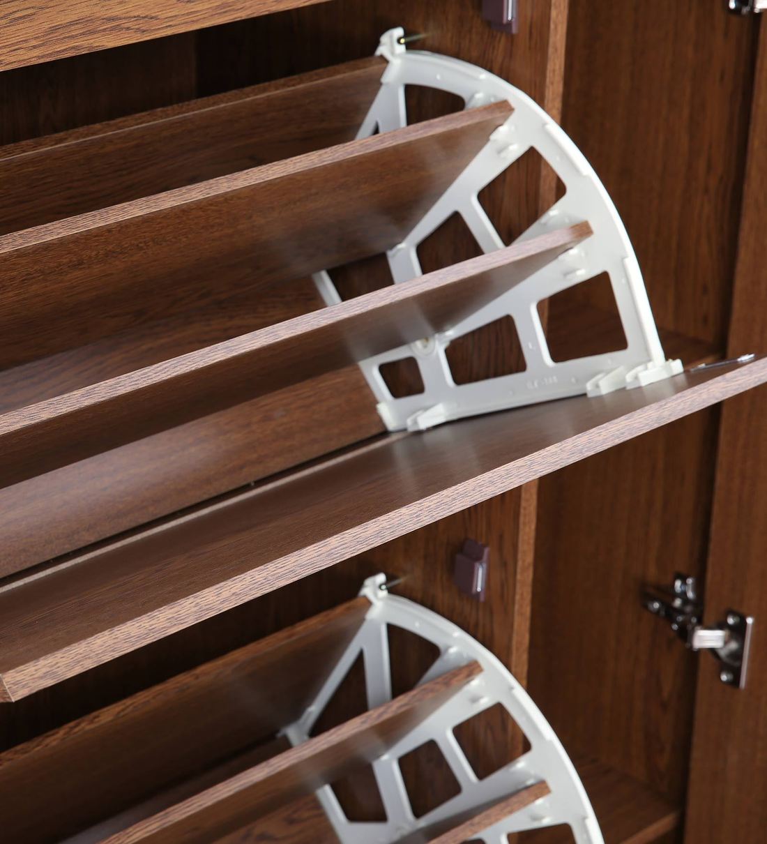 Buy Alder Tilt Out Shoe Rack in Walnut Colour By HomeTown Online Tilt Out Shoe Racks Shoe