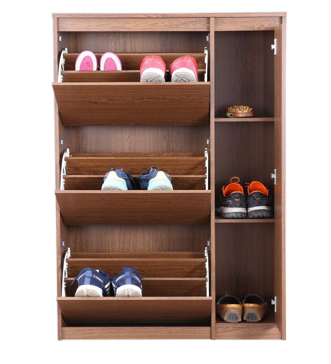 Buy Alder Tilt Out Shoe Rack in Walnut Colour By HomeTown Online Tilt
