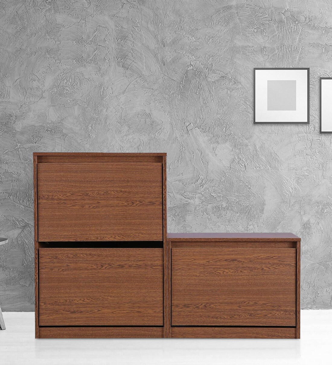 Buy Alder 3 Tier Tilt Out Shoe Rack in Walnut Finish Online Tilt Out