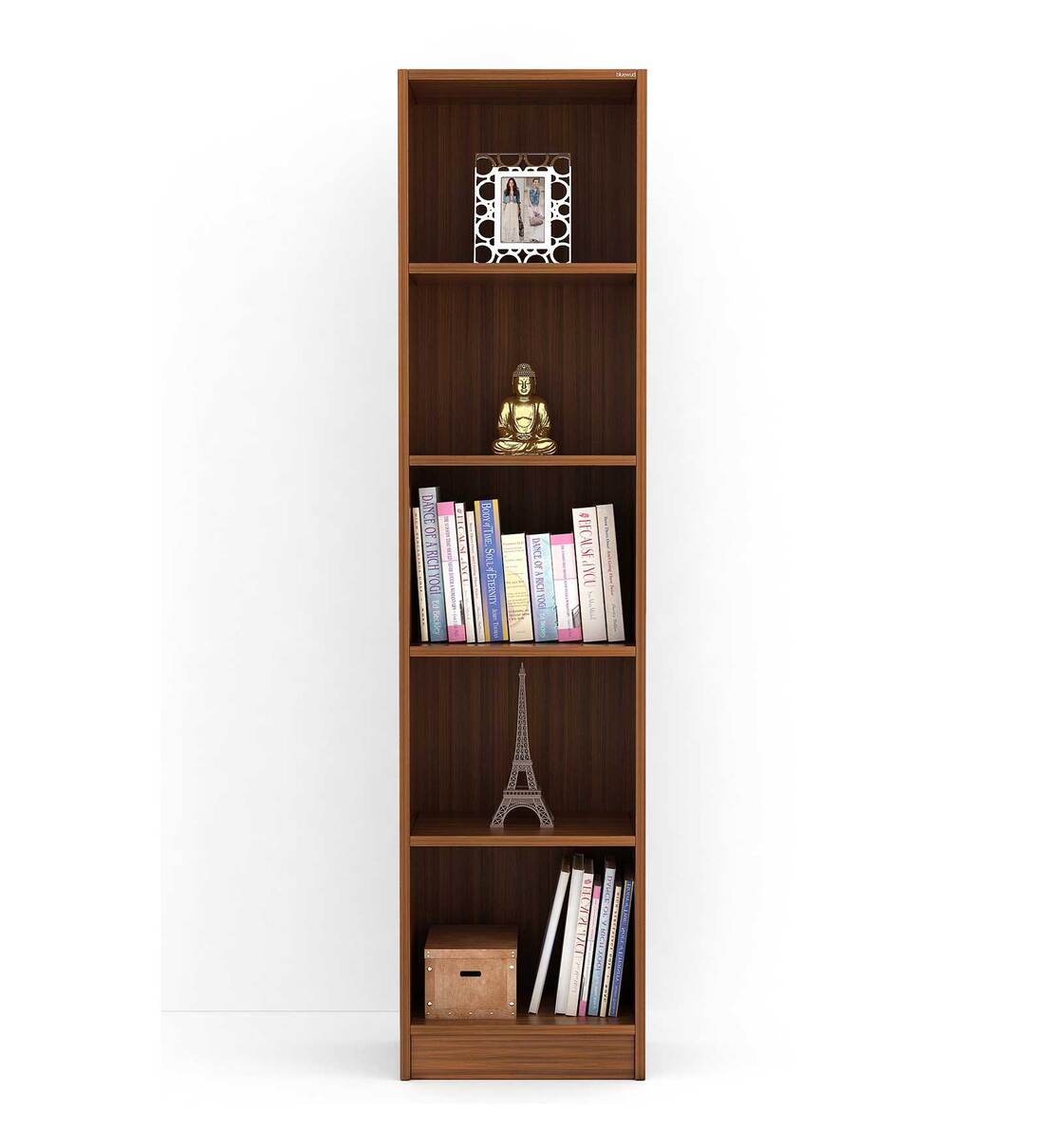 Buy Alex Book Shelf In Walnut Finish with 5 Tier By Bluewud Online