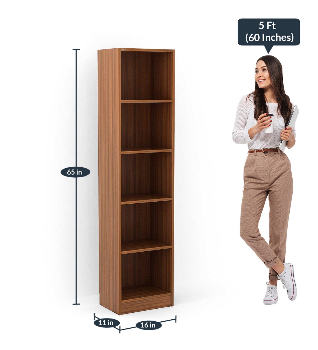 Buy Alex Book Shelf In Walnut Finish With Tier By Bluewud Online