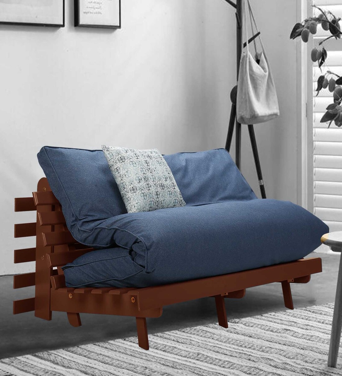 Double Futon In Blue Brown Colour